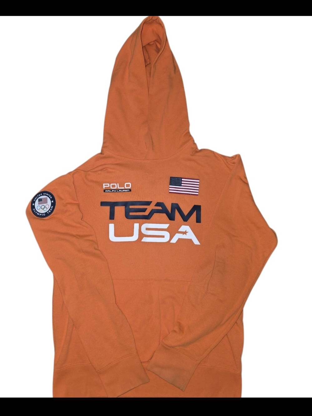 Polo Ralph Lauren Team USA Olympic Hoodie Mens Medium Orange Pullover Flag 2016